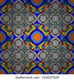 Gray, yellow and blue abstract background painted geometry shine and layer element seamless pattern. Vector illustration.