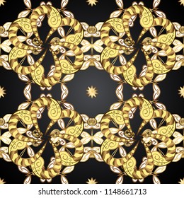 Gray, yellow and brown backdrop with gold trim. Furniture in classic style. Luxury furniture. Pattern on gray, yellow colors with golden elements. Small depth of field. Seamless element woodcarving.