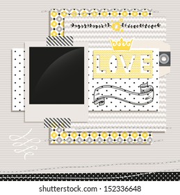 Gray and Yellow Design Elements: Scrap template with blank space for your photos or text