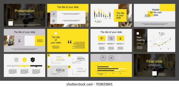 Gray and Yellow elements on a white background. This template is the best as a business presentation, corporate report, used in marketing and advertising, the annual report, flyer and banner