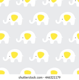 Gray And Yellow Elephants Pattern. Cute Vector Seamless Background. 