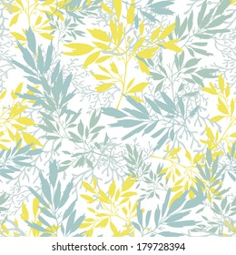 gray and yellow leaves silhouettes texture seamless pattern background