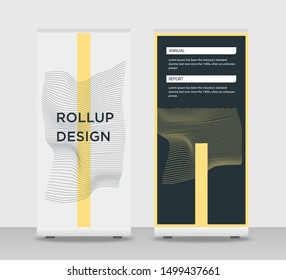 Gray yellow lines Abstract Shapes Modern Exhibition Advertising Trend Business Roll Up Banner Stand Poster Brochure flat design template creative concept. Gray yellow Roll Up EPS. Presentation Cover