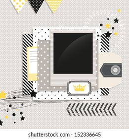 Gray And Yellow Modern Design Elements: Scrap Template With Blank Space For Your Photos Or Text