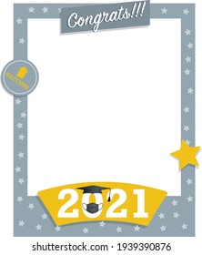 Gray and yellow photo frame poster with stars graduation celebration with graduation cap and gown for graduating students