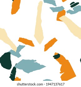 Patrón transparente de mosaico gris y amarillo y rojo Terrazzo. Resumen del diseño de la pared de Terrazzo. Peach and Orange Italiano Backdrop.