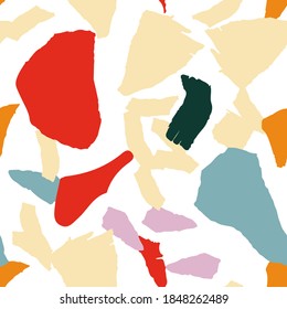 Gray and Yellow and Red Terrazzo Wall Vector Seamless Pattern. Fashion Terrazzo Tile Postcard. Bright Graphic Design.