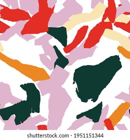 Gray and Yellow and Red Terrazzo Wall Vector Seamless Pattern. Marble Terrazzo Tile Texture. Peach and Orange Granite Wallpaper.