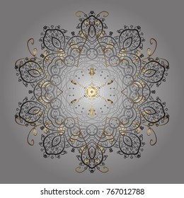 Gray and yellow silhouette snow flake sign. Graphic element decoration. Symbol winter, frozen, Christmas, New Year holiday. Vector illustration. Snowflake mosaic icon. Flat design.