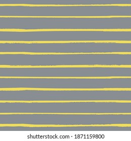 Gray and yellow striped seamless vector pattern background. Warm backddrop with horizontal painterly block print stripes. Hand crafted irregular fashionable design. Modern all over print.