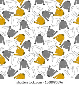 Gray, yellow and transparent sweaters. Seamless pattern with transparent background. Vector graphics