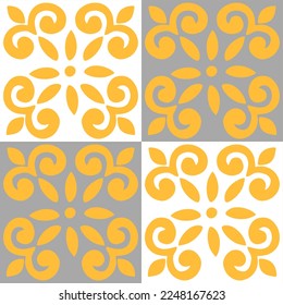 A gray and yellow Vector seamless pattern of hand-drawn abstract shapes isolated on a white background