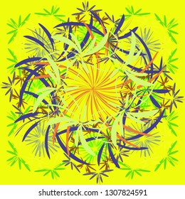 Gray, yellow and violet background with flowers pattern. Vector floral pattern.