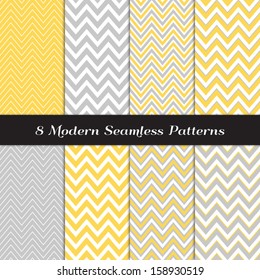 Gray, Yellow and White Thick and Thin Chevron  Patterns. Blog Background in Pastel Colors. Pattern Swatches included and made with Global Colors.