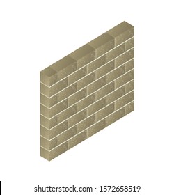 Gray-beige isometric wall with beautiful texture and white background.  Scheme of construction of the building. Materials for repair. The fence and the gate. 3D wall. Stock illustration.