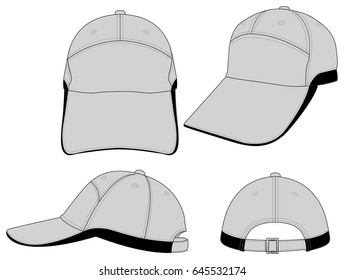 Gray-Black Baseball Cap With A Adjustable Metal Buckle Closure Design on White Background, Vector File.