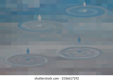 Gray-blue abstract background.  Raindrops and puddles on  checkered background.
