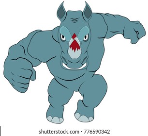 gray-blue man with bloody Rhino horns