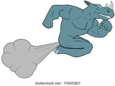 gray-blue man Rhino farts and takes off