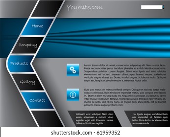 Gray-blue website template with arrow shaped button bar