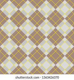 Gray-brown diagonal cell with bright yellow stroke. Abstract seamless image for the design of fabric, surfaces, wrapping paper