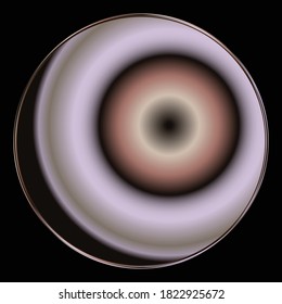 A gray-brown visually volumetric sphere in a shiny frame on a black background.