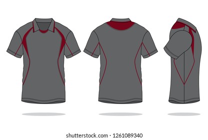 Gray-Crimson Soccer Jersey Shirt Design On White Background.
Front, Back And Side View, Vector File.