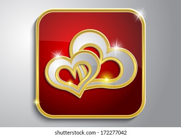Gray-gold hearts on a red icon