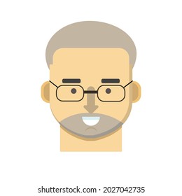 Gray-haired man with stubble and black glasses