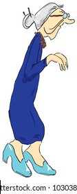 The gray-haired old lady in a blue dress. Vector illustration.