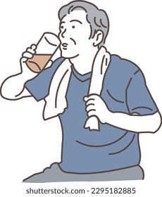 Gray-haired senior man drinking protein
