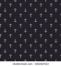 Grayish yellow anchor seamless pattern printed on black background. Fabric clothing designs.