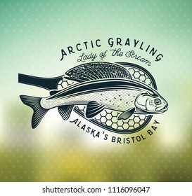 Grayling Fly Fishing Logo. The Lady of the River – Arctic Grayling. Lady of the stream.