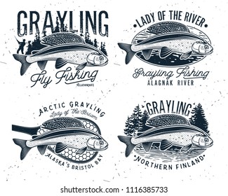 Grayling Fly Fishing Logo. The Lady of the River Arctic Grayling. Lady of the stream.