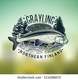 Grayling Fly Fishing Logo. The Lady of the River Arctic Grayling. Lady of the stream.