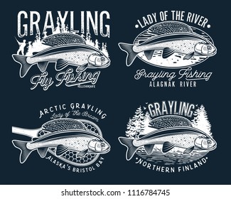 Grayling Fly Fishing Logo. The Lady of the River Arctic Grayling. Lady of the stream.