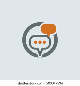 Gray-orange conversation and communication chat bubbles round vector icon