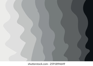 Grayscale abstract artwork showcasing smooth wavy shapes flowing seamlessly with gradient transitions, providing a visually appealing background for graphics and design.