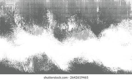 Plano de fundo abstrato em tons de cinza com um espaço branco central enquadrado por áreas cinza texturizadas apresentando uma mistura de padrões pontilhados e alinhados, criando uma sensação de profundidade e movimento.