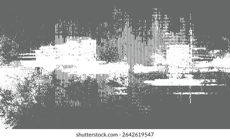 Grayscale abstract background featuring a blend of vertical lines and white distressed areas creating a layered effect The texture is rough and uneven with a grunge aesthetic