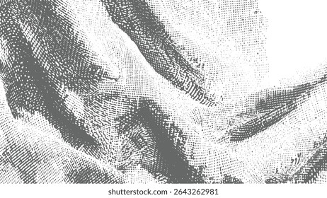 Fundo abstrato em tons de cinza com uma textura pontilhada criando uma sensação de tecido dobrado. Os tons de cinza claro e escuro contrastam dinamicamente.