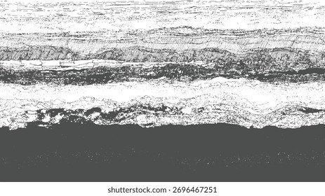 Abstracto en escala de grises con líneas Horizontales y capas texturizadas creando un patrón orgánico áspero