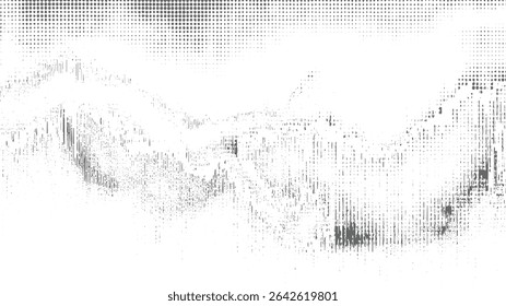 Grayscale abstract texture featuring a halftone dot pattern at the top transitioning to vertical lines creating a distressed grunge effect against a white background.