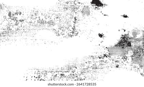 Grayscale abstract texture with uneven distribution of black and gray speckles and mottled areas against a white background creating a distressed fabric or grunge effect.