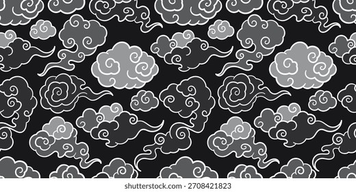 Grayscale Asian Cloud Seamless