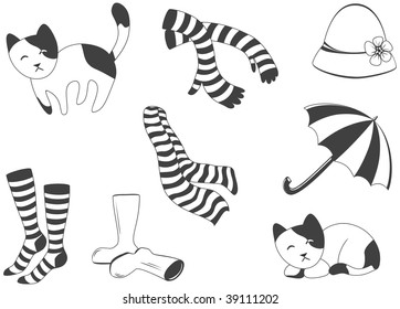 Grayscale autumn icon set