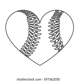 grayscale background of heart with texture of baseball ball vector illustration