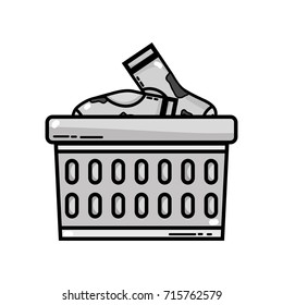 grayscale basket design with dirty clothes inside