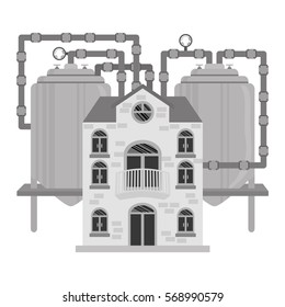 grayscale beer factory icon image design, vector illustration
