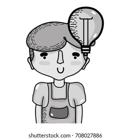 grayscale boy with bulb idea and hairstyle design